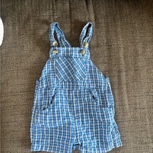 Basic Editions Vintage Blue Plaid Short Overalls